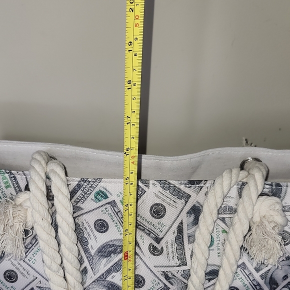 Canvas Tote Bag with Dollar Print - Picture 8 of 12